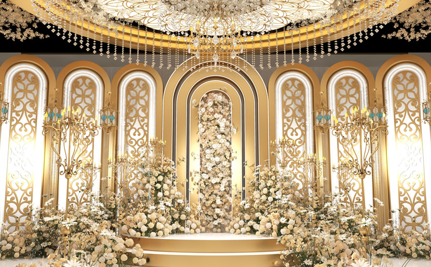 青松路街道香槟色调婚礼堂效果展示